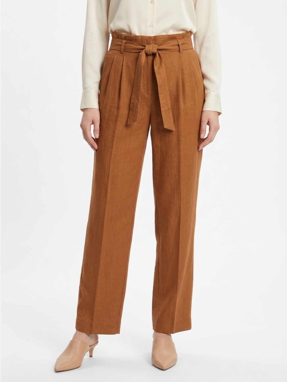 Cartonnier Paperbag Waist Pleated Tencel Pants Warm Brown Medium